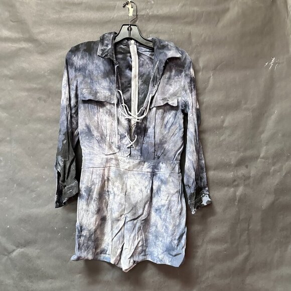 Topshop Tops - Topshop Romper Short Jumper Off-White Lace Up Club Size 6 Tie Dye Black